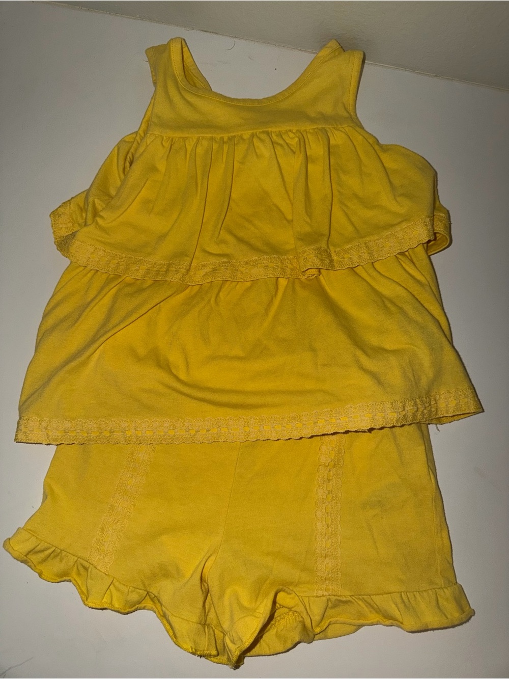 Girls Yellow Ruffle Tank & Shorts Set summer boho minimalist cottagecore